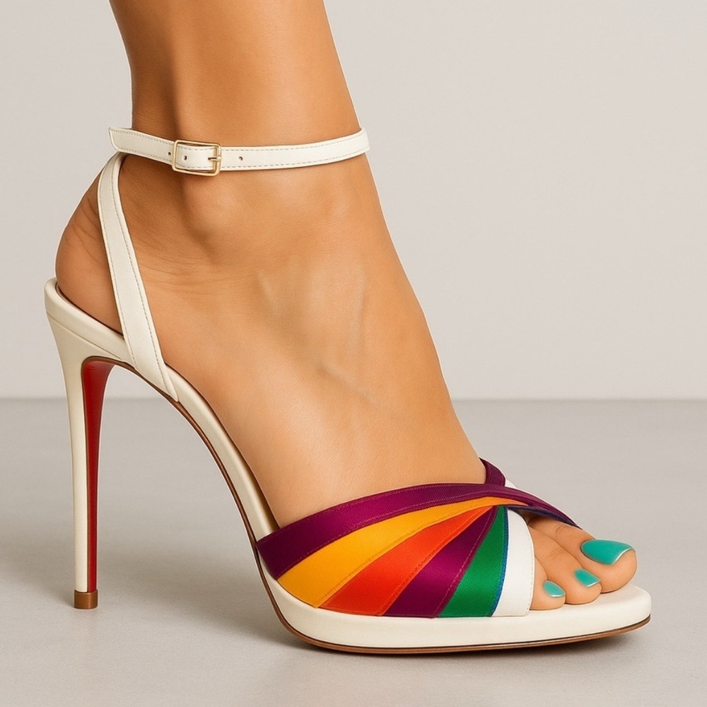 Christian Louboutin Naseeba 120 
White (multicolor) Strappy Heel Sandals